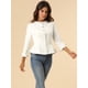 thumbnail image 4 of Chaqueta de mezclilla con cuello redondo y botones de manga larga con volante recortado y peplum para mujer blanco S, 4 of 6