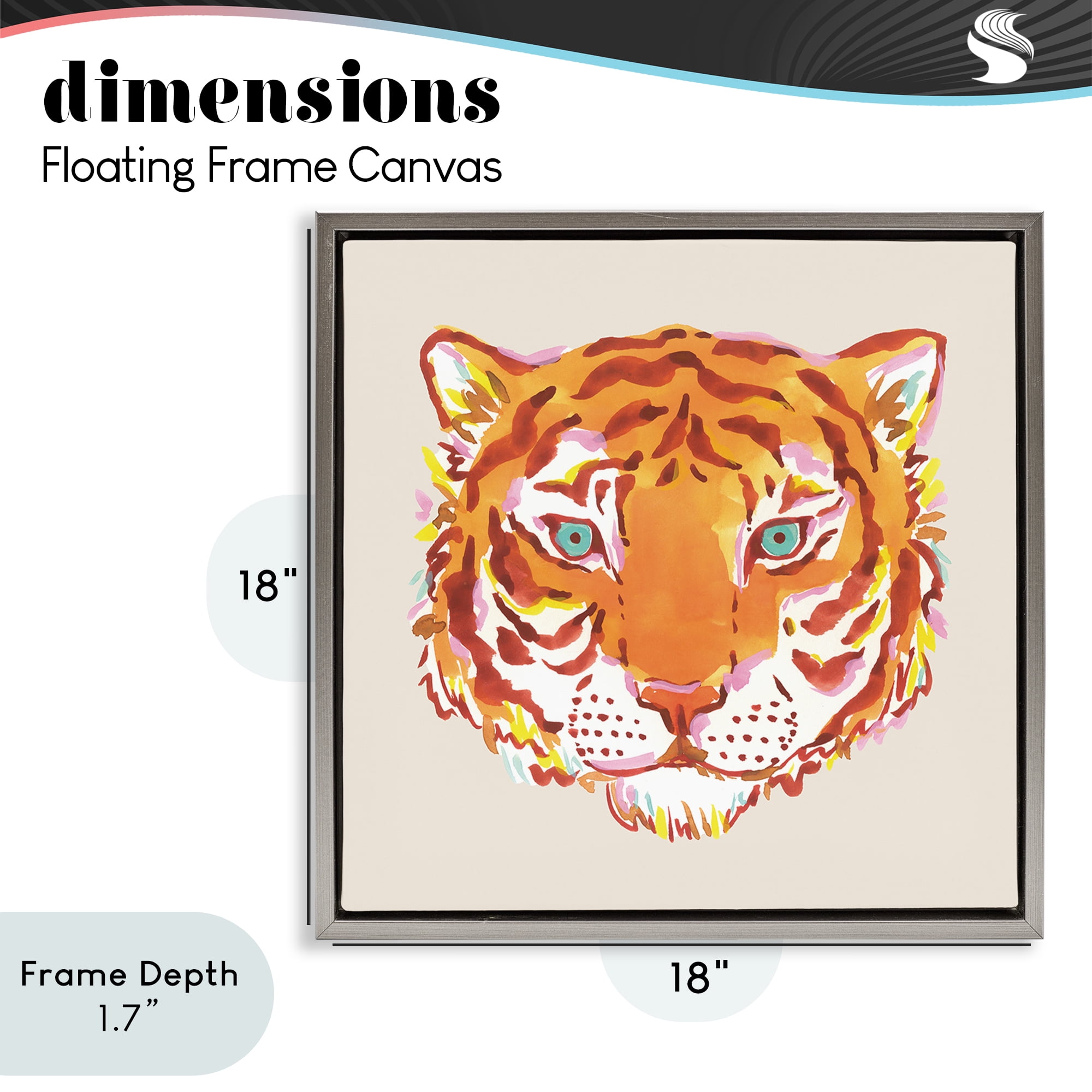Stupell Industries Orange Boho Tiger Face Gray Framed Floater Canvas Wall Art, design by Karolina Sato