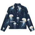 thumbnail image 4 of Jackets for Women Winter Coat Jackets Flannel Stand Collar Jacket(Ocean Coral Jellyfish Print,Size:S-4XL), 4 of 7