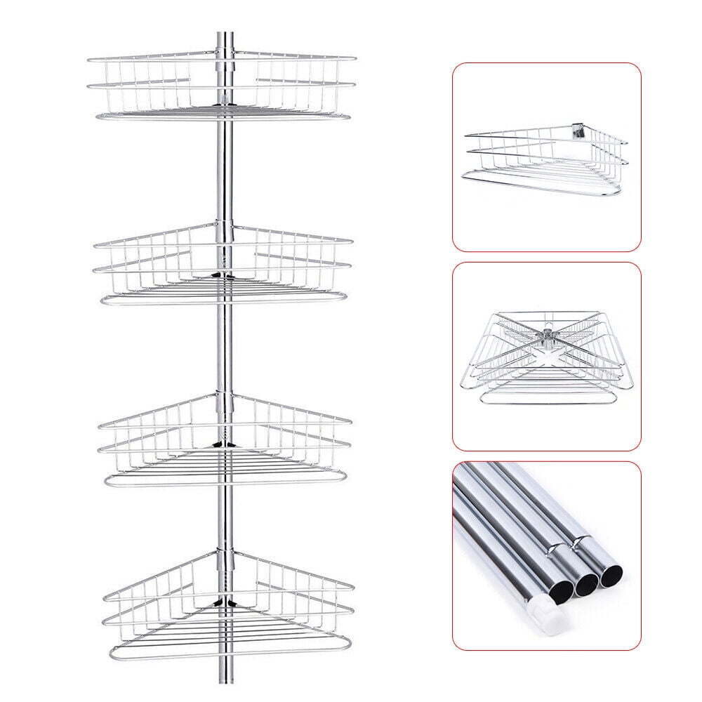4 layer Rustproof Bathroom Corner Shelf Shower Caddy Shower Tension Pole Caddy