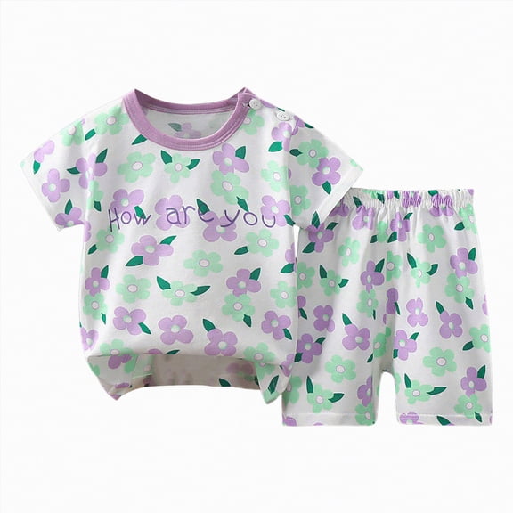 Toddler Boy Summer Cartoon Print Clothes Crew Neck T-Shirt Tops and Elastic Waist Shorts Set Baby Boy Cute Outfit