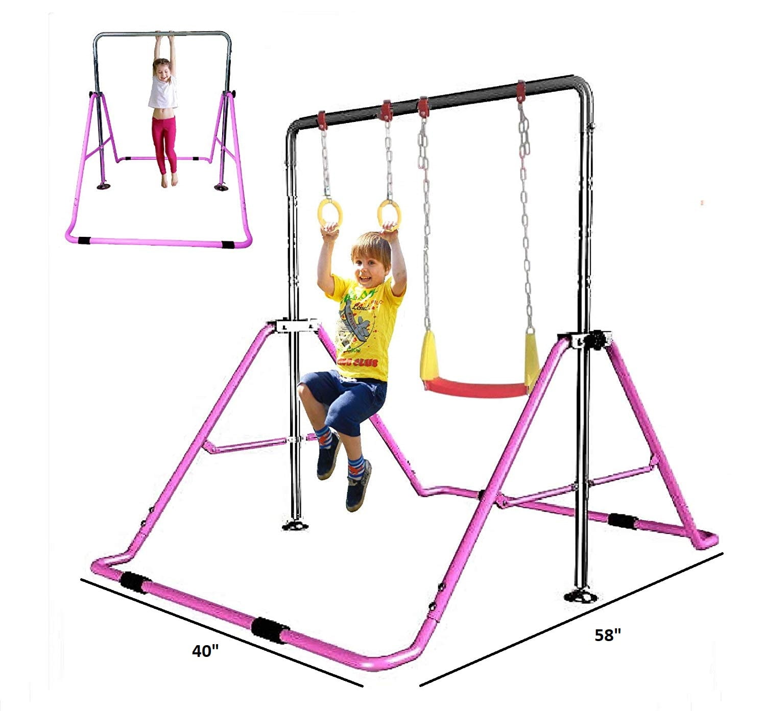 ToyKraft Kids Gymnastics Bar Jungle Gym 4 in 1 Playground Swing Set Trapeze Ring 