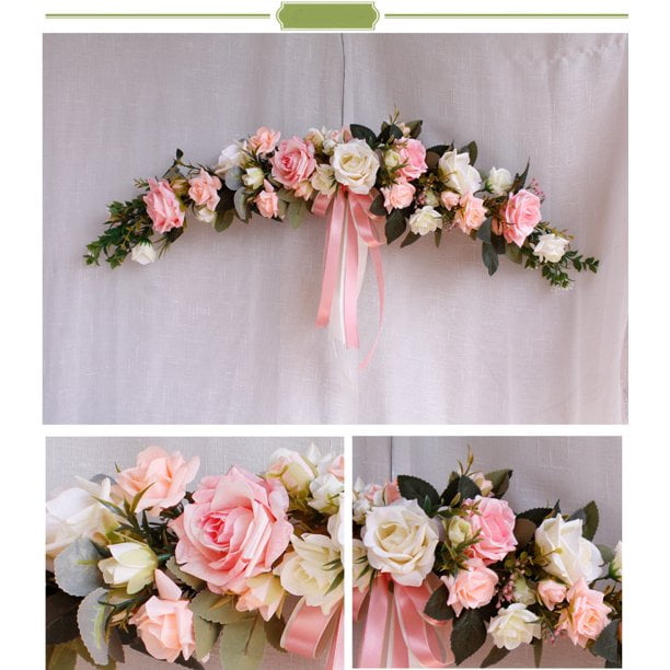 DIY Garden Rose Artificial Flower Garland Wreath Hanging Door Decoration Heart Shaped Wreath Door Christmas Decor Flowers Gifts 60Cm