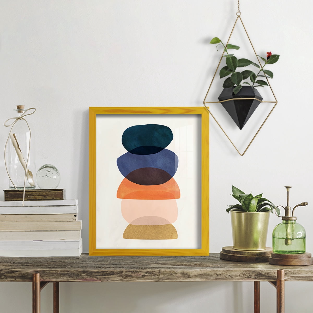 Mod Pods I -Framed Print w/glass-Sunflower Yellow