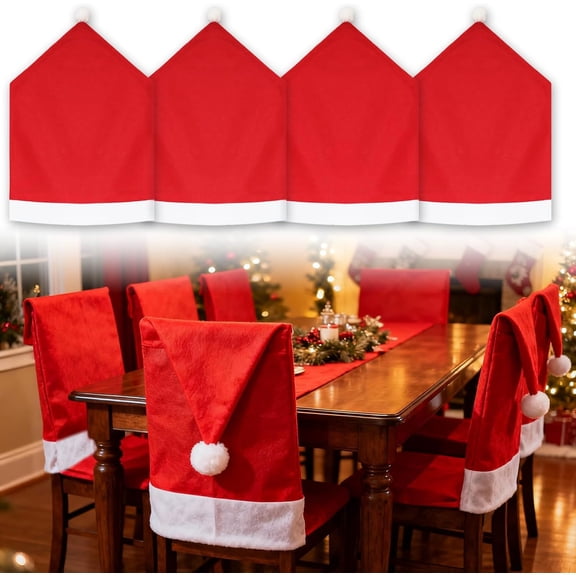 4 Pcs Christmas Chair Covers Red Santa Claus Hat Chair Back Covers for Indoor Xmas Festival Dining Room Table Decor