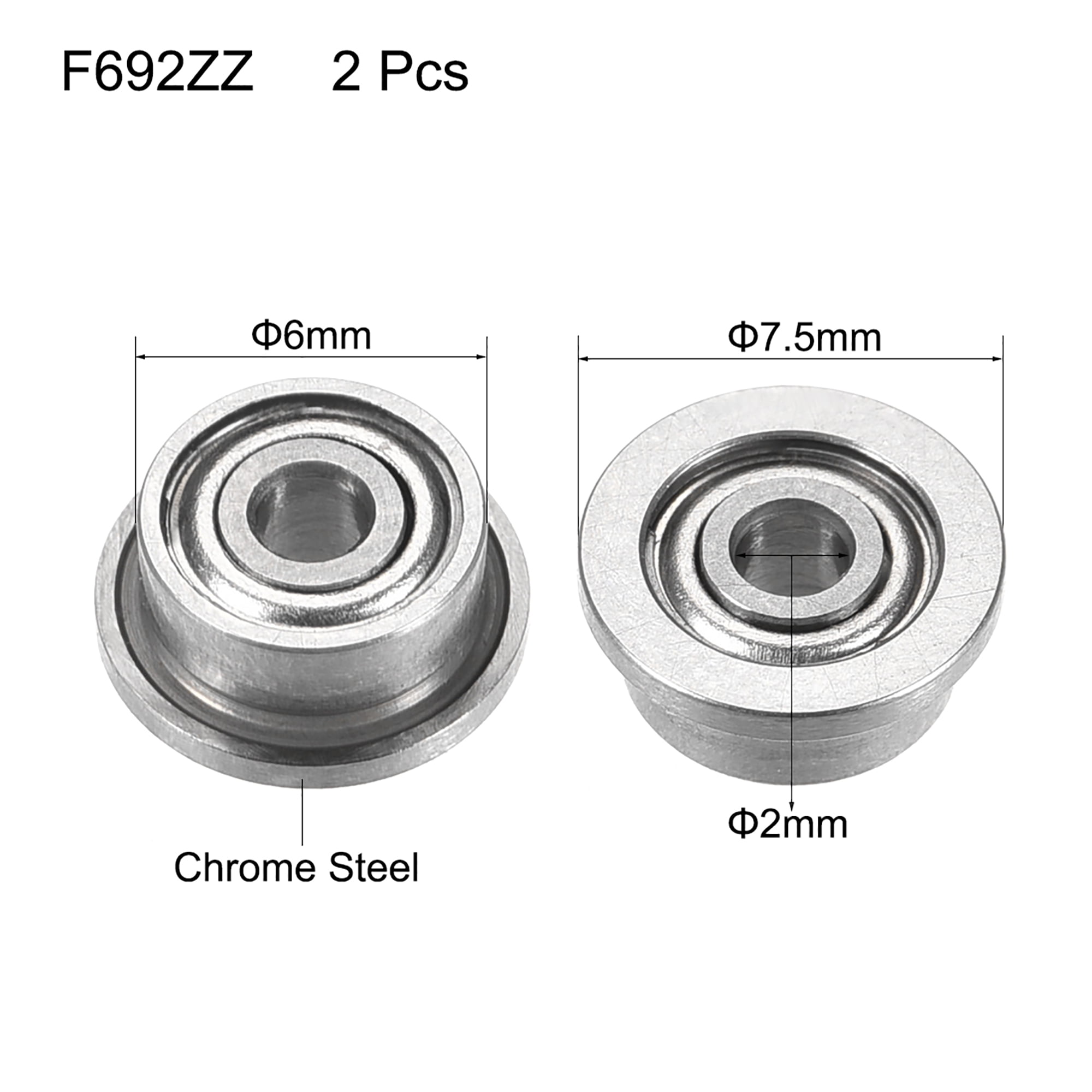 2mm*6mm*3mm F692zz Mini Metal Double Shielded  Flanged  Ball Bearings 