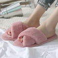 thumbnail image 2 of Open Toe Slides Fuzzy Non-skid Cross Band Slippers House Sandals for Man Woman, 2 of 10