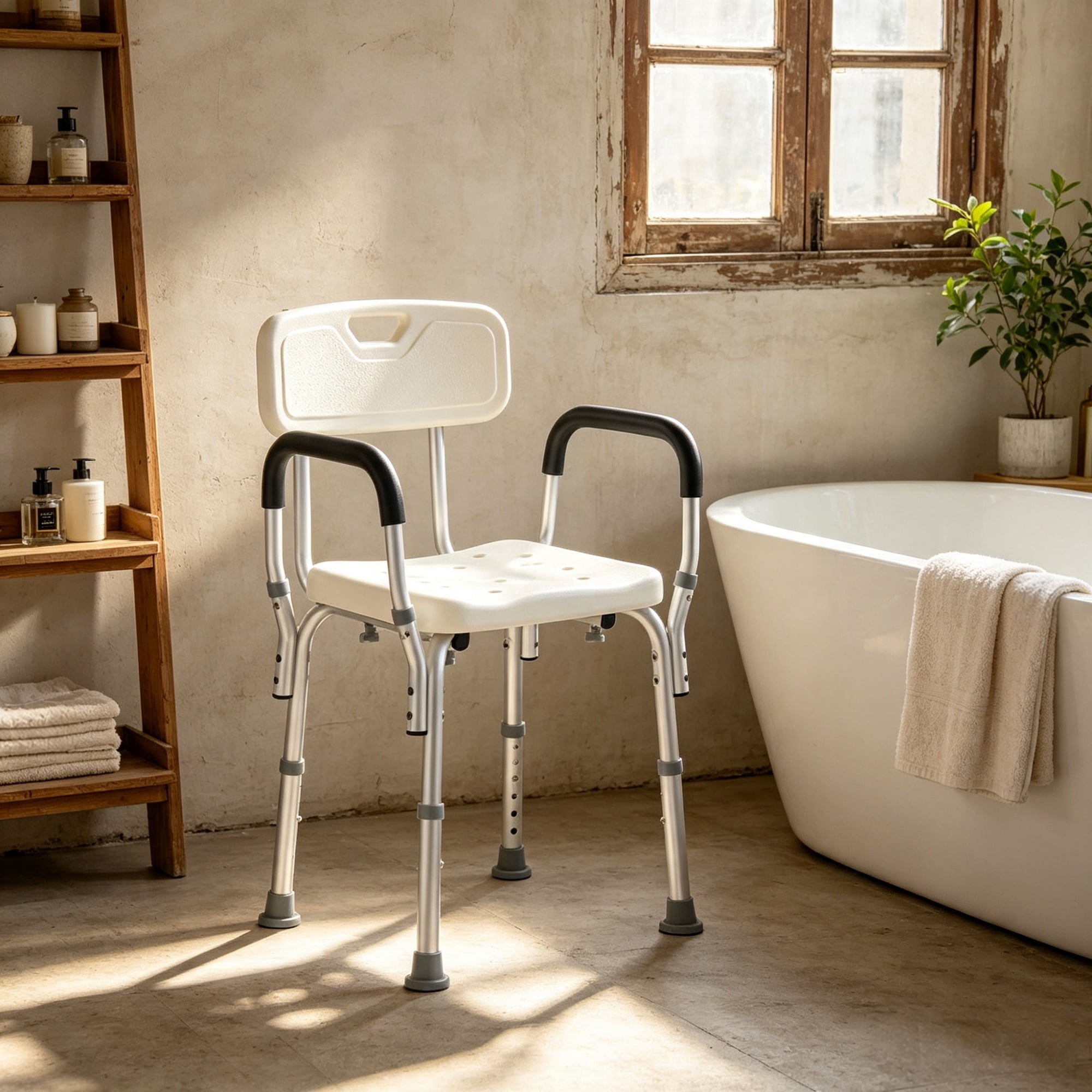 Adjustable Shower Chair with Back, 350 LBS Non-Slip Bath Bench for Bathtub & Bathroom