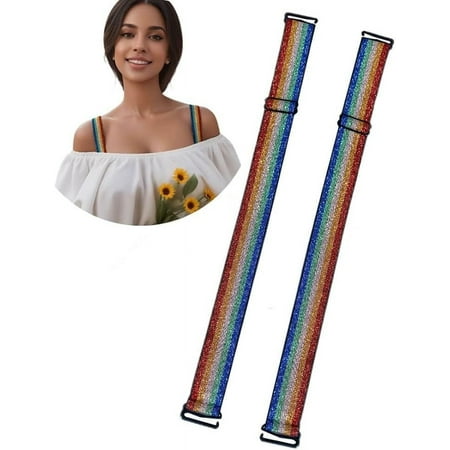 Moly Story Summer Fashion Decor Colorful Rainbow Decorative Bra Straps Replacement for Strapless Bra  1 inch Wide Lingerie Straps for Dress