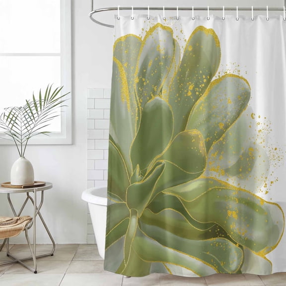 Sage Green Gold Waterproof Fabric Shower Curtain,Aesthetics Flower Boho Watercolor Art Waterproof Fabric Shower Curtain for Bathroom Curtains Bathtubs Shower Curtains with 12 Hooks Small 36x72in