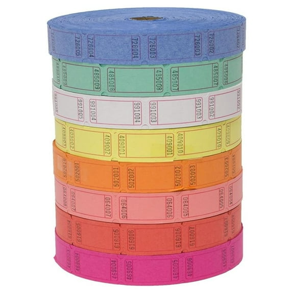 Raffle Tickets - 8000 Blank Tickets (4 Rolls of 2000) - 1" x 2" Single Stub - Assorted Colors for Raffles, 50/50 Drawings, Door Prizes - Perforated & Numbered