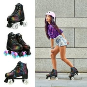 EONROACOO Womens Girls Boys Black Roller Skates Adult Light up Quad Skates(Women 7/Men 6)