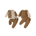 thumbnail image 2 of Baby Toddler Boy 2Pcs Fall Outfit 3 6 12 18 24 Months 2T 3T Long Sleeve Contrast Color Ribbed Hem Sweatshirt + Pants Set Clothes, 2 of 9