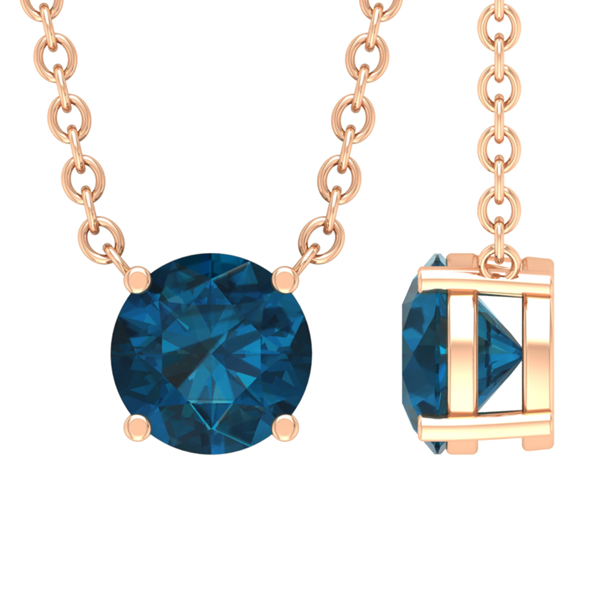 Oval Genuine Natural Blue Topaz Earrings Pendant Set With Square Rolo Chain 14K Rose Gold 6 x 8 mm