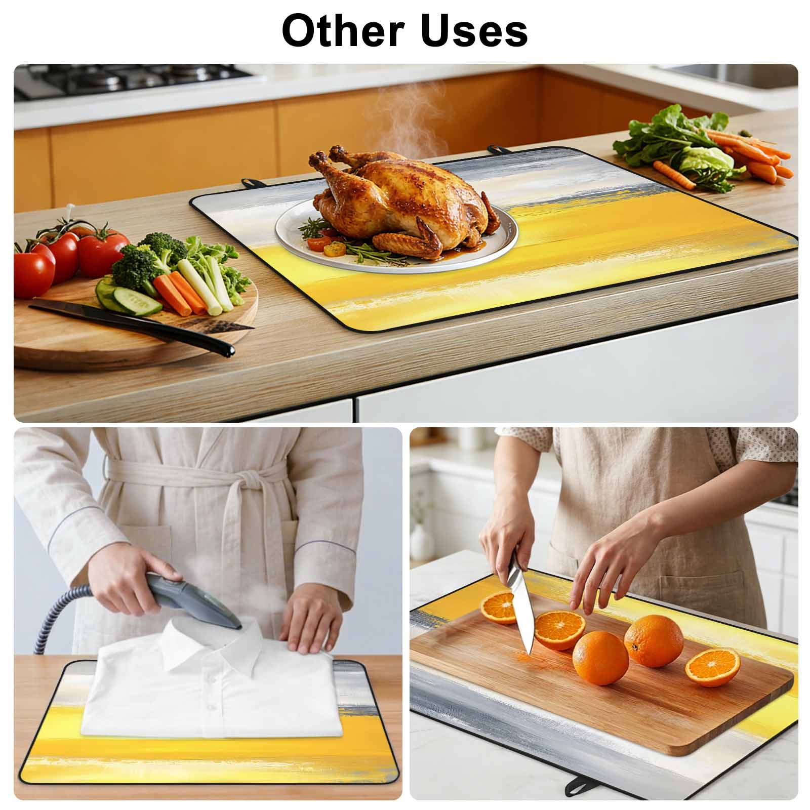 Yellow Gray Stove Top Cover for Electric Stove, Heat-proof & Non Slip Glass Top Stove Cover Protector, Modern Abstract Oil Painted Art Kitchen Flat Cooktop Rubber Mat 24x21 Inches