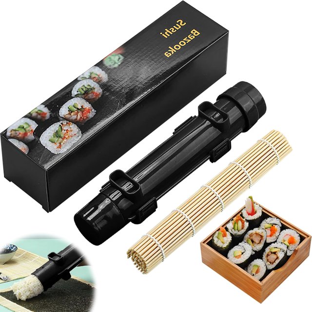 Sushi bazooka sushi maker Kit With Sushi Rolling Mat,Sushi Roller Mold Food Grade Plastic Rice Vegetable Meat homemade Diy Sushi Making Kit Machine tool kitchen Utensils sushi molds press (black)