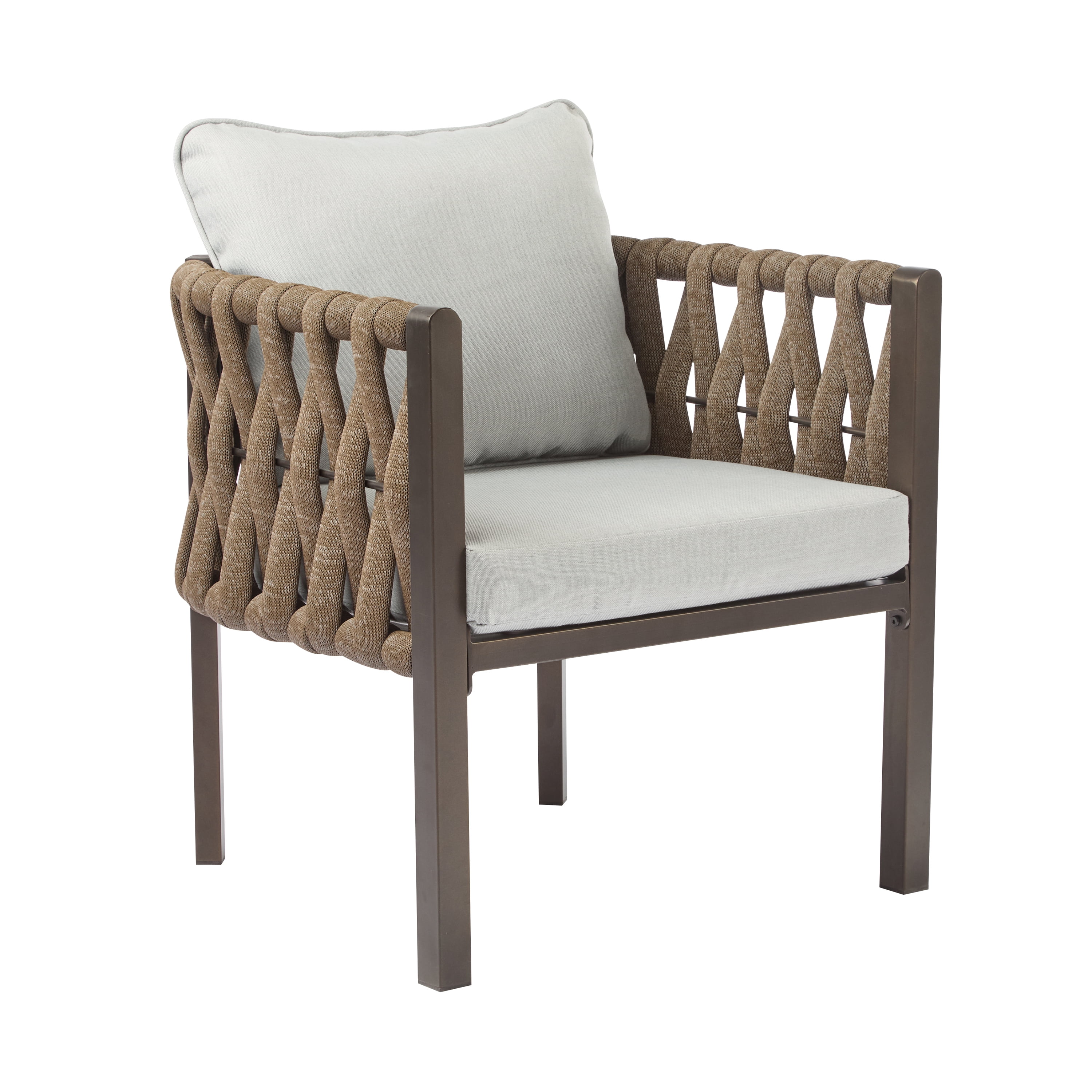 Outdoor Metal Patio Club Chair Set of 2, Patio Furniture Arm Chair with Cushion for Porch Garden, Brown and Light Grey