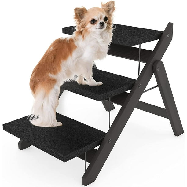 IGUOHAO Escalier pliable pour chien, rampe antidérapante en bois pour chien,  marches portables en 3 étapes pour canapé, lits hauts et voitures, convient  aux petits et grands chiens et chats, jusqu'à 110