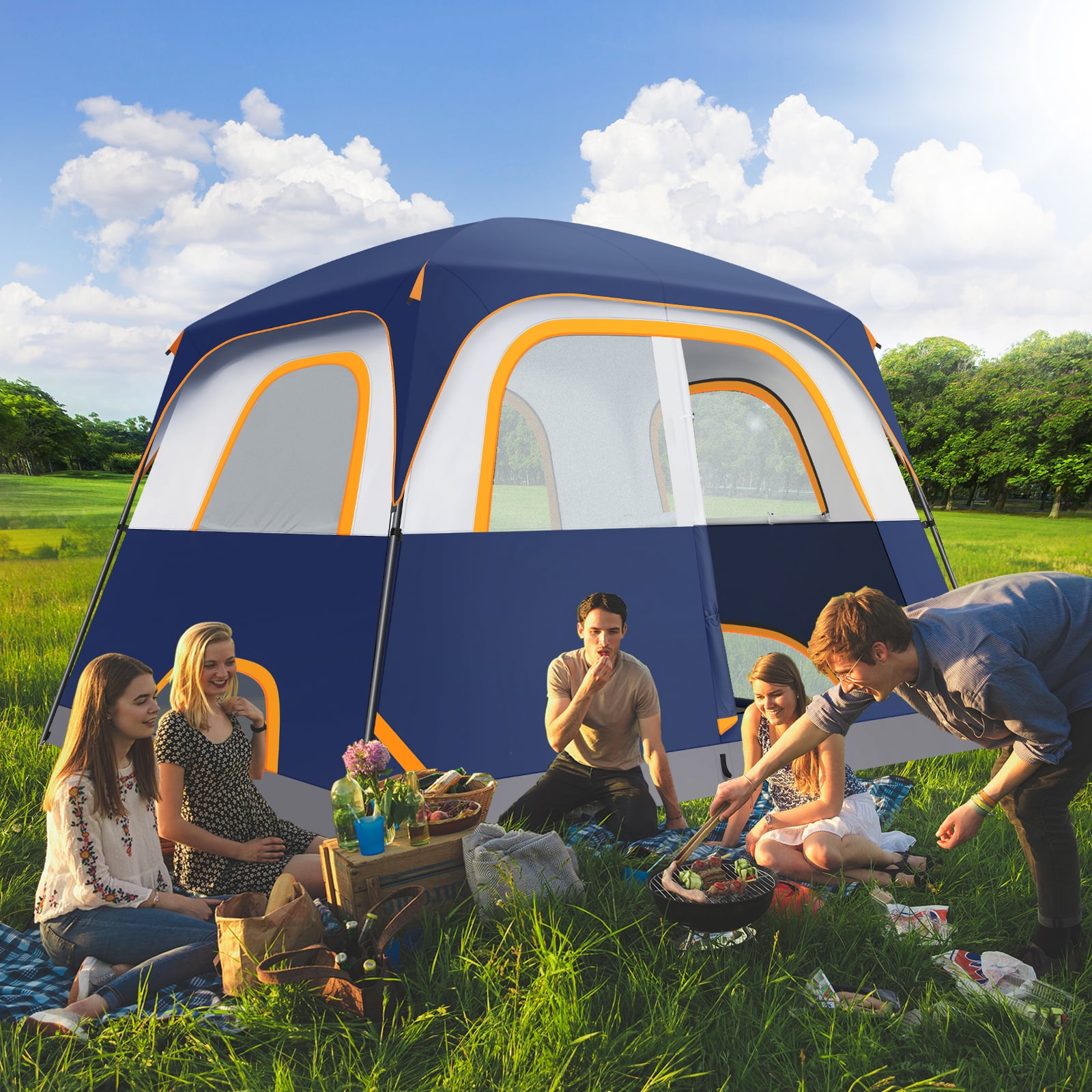 COBIZI 6 Person Tent for Camping with Waterproof Rainfly,EZ Set up Tent Windproof Instant Family Cabin Camping Tent with Mesh Door & Ventilation Windows for Beach Camping Hiking Backpacking,Dark Blue