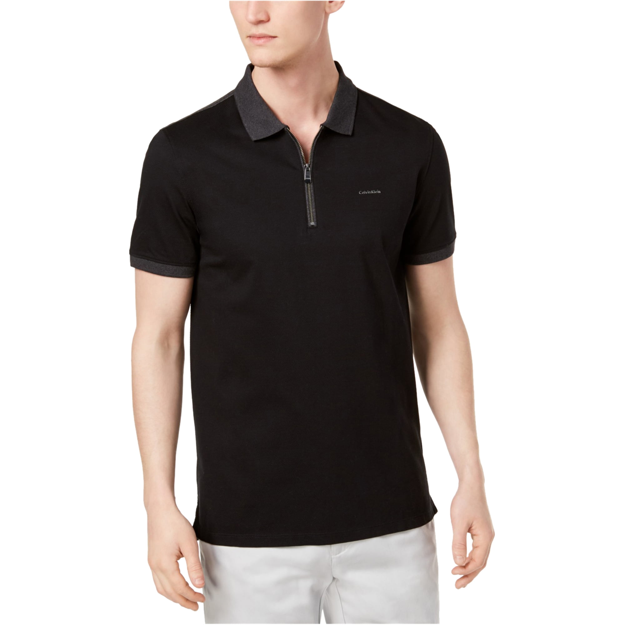 Calvin Klein - Calvin Klein Mens Zip-up Rugby Polo Shirt, Black, Medium
