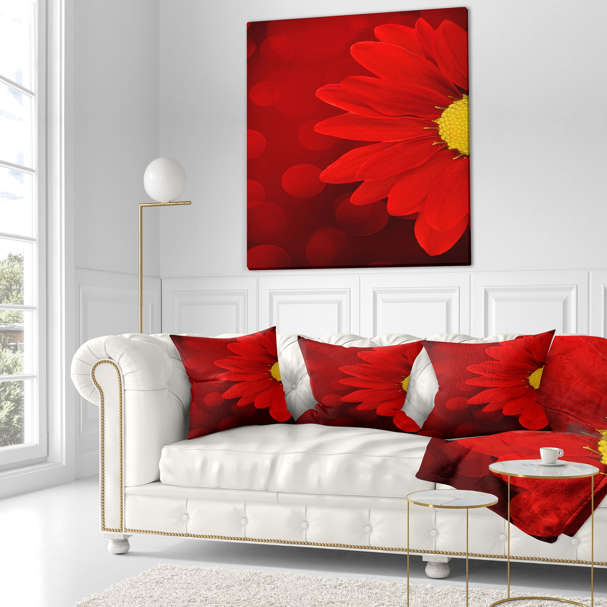 Designart Red Flower with Lit up Background - Floral Throw Pillow - 16x16