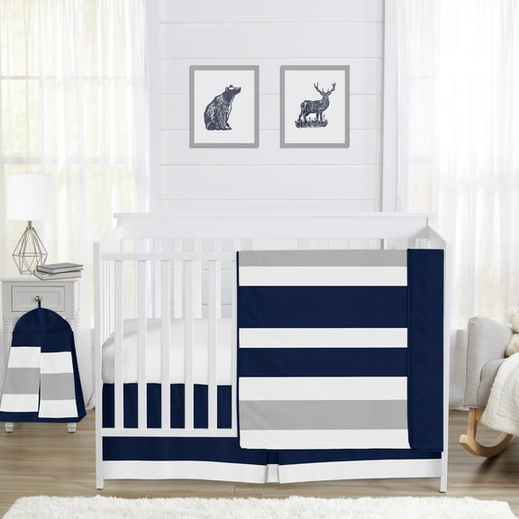 Stripe Navy and Gray 4 Piece Microfiber Crib Bedding Set by Sweet Jojo Designs