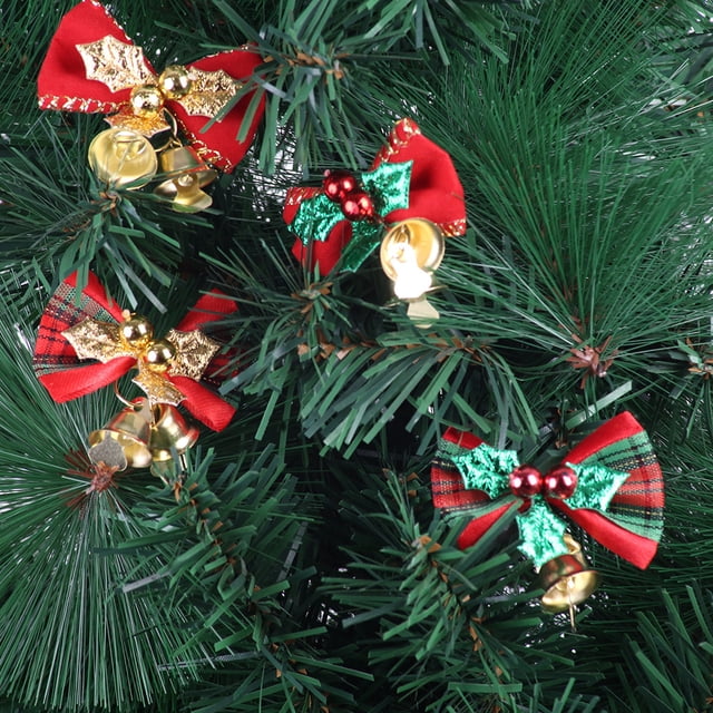 Adornos de lazo con campanas, 4 piezas Lazo navideño con campanas para decorar coronas navideñas, pasamanos de escaleras, árboles de Navidad