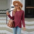 thumbnail image 2 of SWSMCLT Women's Soft Pullover Sweaters Long Sleeve Top Knit Tshirt Button Lightweight Dressy Sweater Asymmetric Fall Fashion Burgundy Medium, 2 of 5