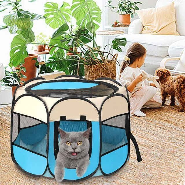 Meggemo Enclos de Jeu Octogonal pour Animaux Style Tente Cage pour Animaux Tissu Doux Conception Respirante Aire de Jeu Spacieuse pour Chiens Chats Usage Intérieur Extérieur Accessoire de Confinement pour Animaux