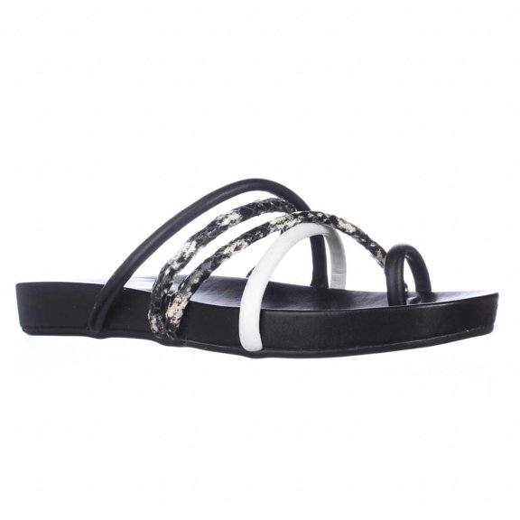 Womens GUESS Jiyana Toe Loop Slide Sandals, Black Multi, 8.5 US
