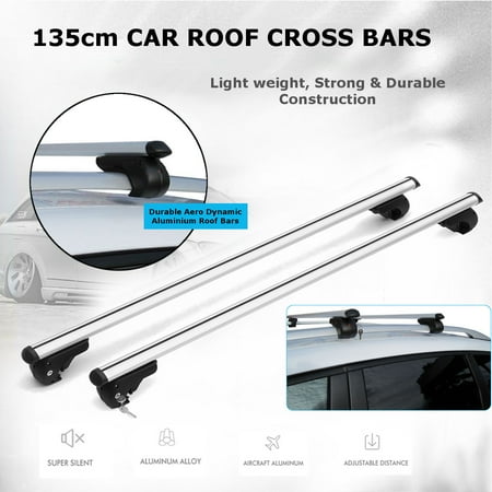 High Capacity Roof Cap - 135cm Universal Aluminium Car Roof manganese steel Bars Rack Lockable Locking Silver Cross Rails Maxload capacity 120KG