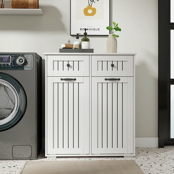 Kadyn Laundry Storage Cabinet with 2 Baskets, Home Organizer with 2 Drawers for Closet Utility, White