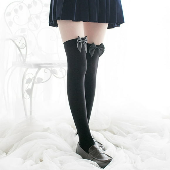Hantrom Bas Cuisse, Chaussettes pour Femmes, Bas Blancs Printemps et Automne avec Nœud, Chaussettes Sexy, Bas Bas Lâches, Chaussettes Bottes