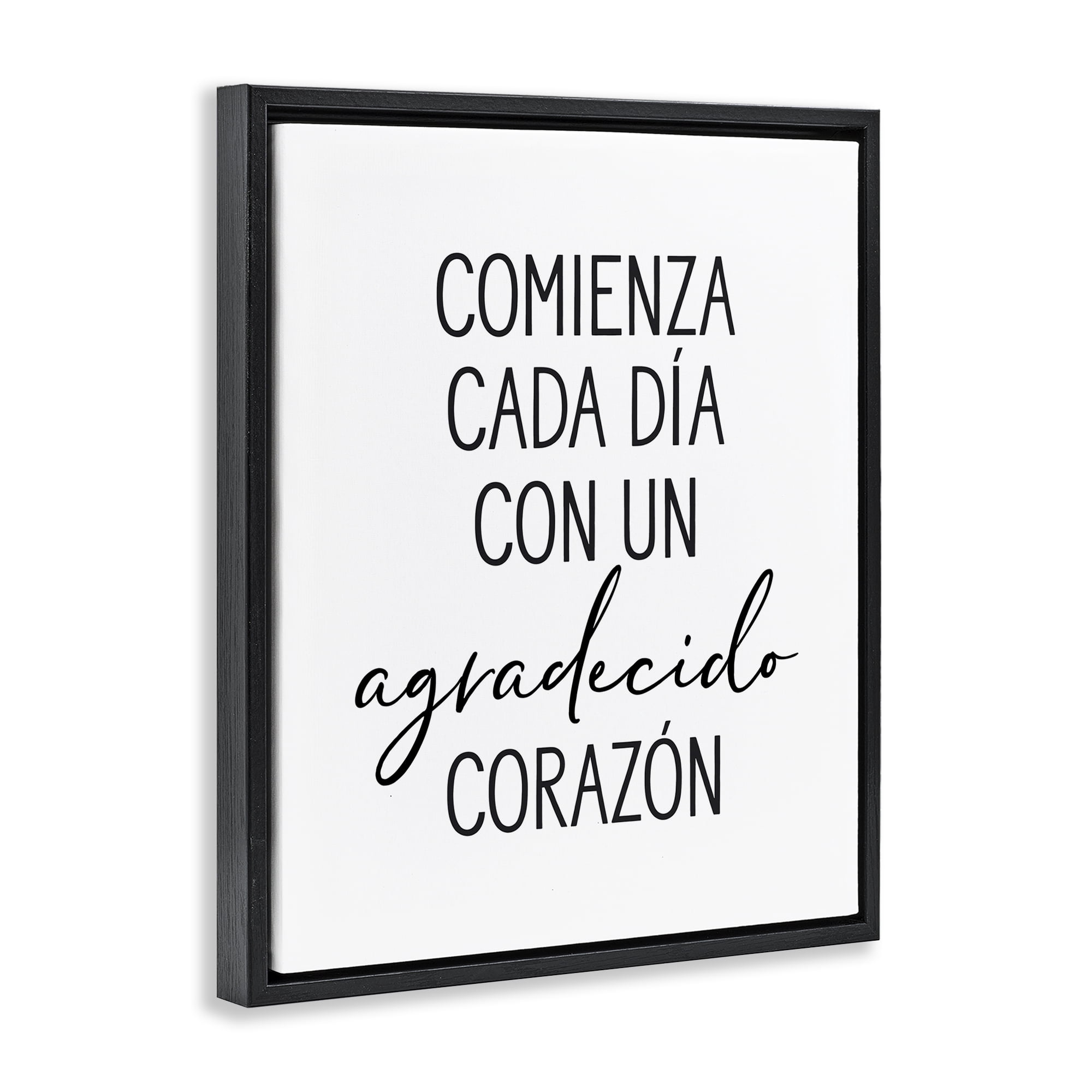 Stupell Industries Con Un Agradecido Corazón Inspirational Quotes & Sayings Painting Black Floater Framed Art Print Wall Art, 17 x 21