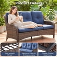 thumbnail image 4 of PARKWELL Outdoor 3 Seats Sofa - Rattan Wicker Patio Couch with Cushions - Steel Frame - Brown Wicker, Blue Cushions, 4 of 7