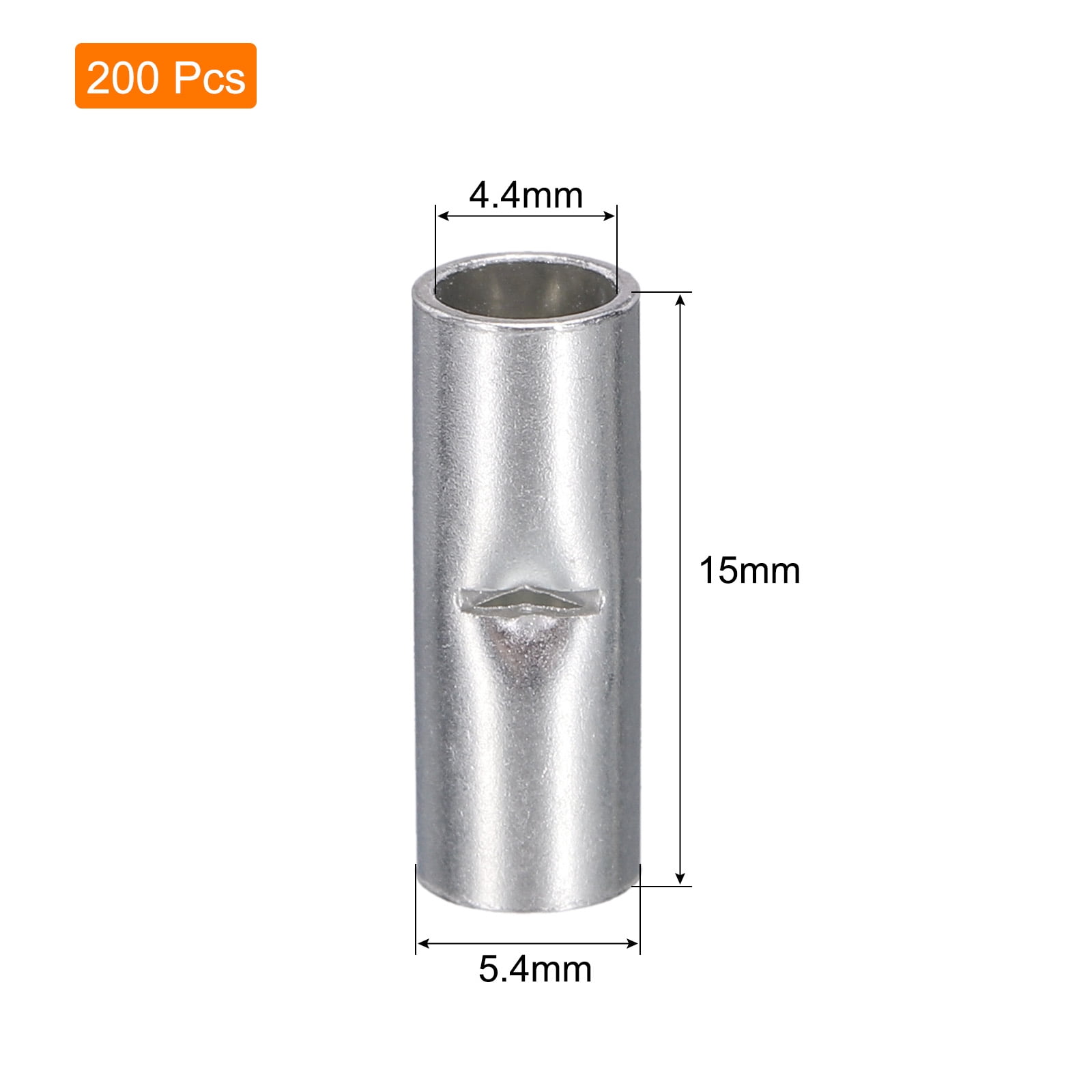 200Pcs Non Insulated Butt Connectors 12-10AWG Wire Connector BN-5.5 for Electrical Wire Crimp Ferrule