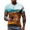 thumbnail image 1 of Mode Nouveau le Grand Paysage Mural T-Shirts Graphiques Été Hommes Décontracté style Chinois Imprimé 3D Col Rond Manches Courtes Hauts, 1 of 5