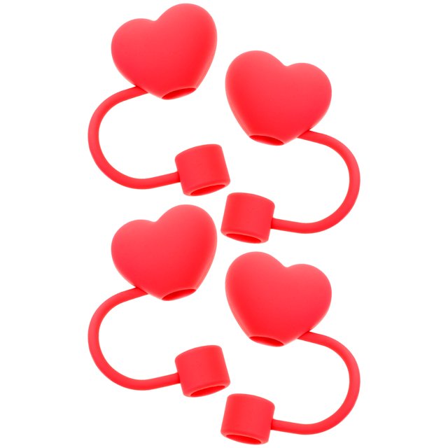 AURARMLET 4Ud Tapas De Silicón Para Pajillas Con Corazón Decorativas Y Reutilizables Para Uso Diario