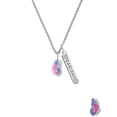 thumbnail image 2 of Delight Jewelry Silvertone Translucent Hot Pink & Blue Flying Butterfly Silvertone Fearless Bar Charm Necklace, 23", 2 of 4