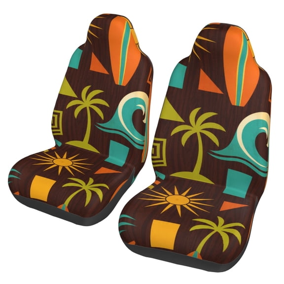 Retro Surf Coastal Pattern Art Car Seat Cover 2 Pcs Auto Front Bucket Seats Protector Cushion Universal Vehicle Truck SUV