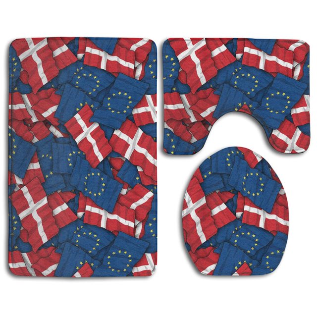ABPHQTO Bandera de Dinamarca de la UE Juego de alfombras de baño de 3 piezas Alfombra de baño Alfombra de contorno y tapa de inodoro