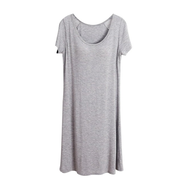 Chemises de Nuit pour Femmes Bretelles pour Femmes Pyjama Grande Taille Robe d'Intérieur pour Femmes Courte Robe de Pyjama avec Coussinet de Poitrine Style Mince Débardeur Intégré Couleur Pyjamas à Demi-Manches Intégrés pour Filles