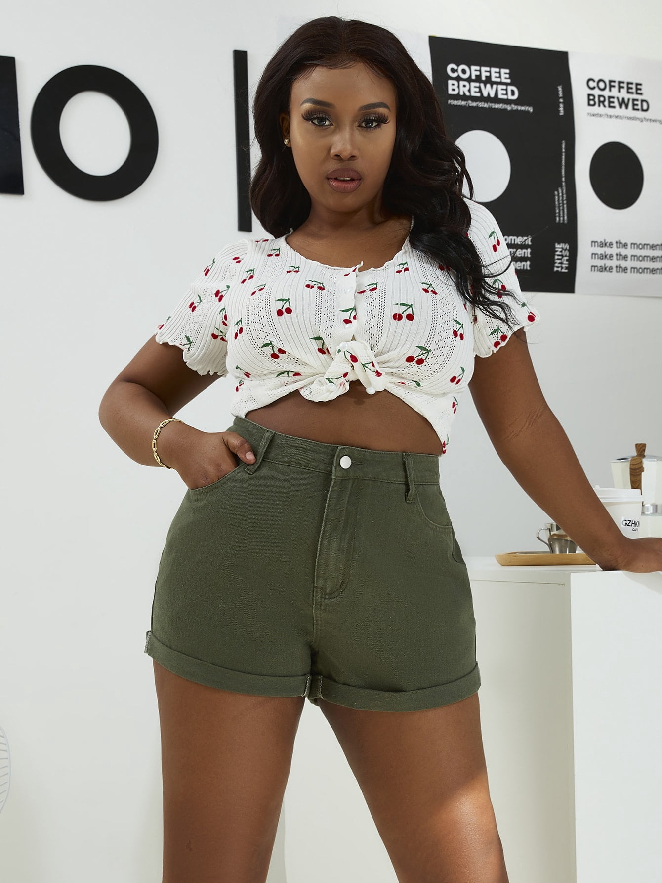 Hem Denim Shorts 2022 Army Green 