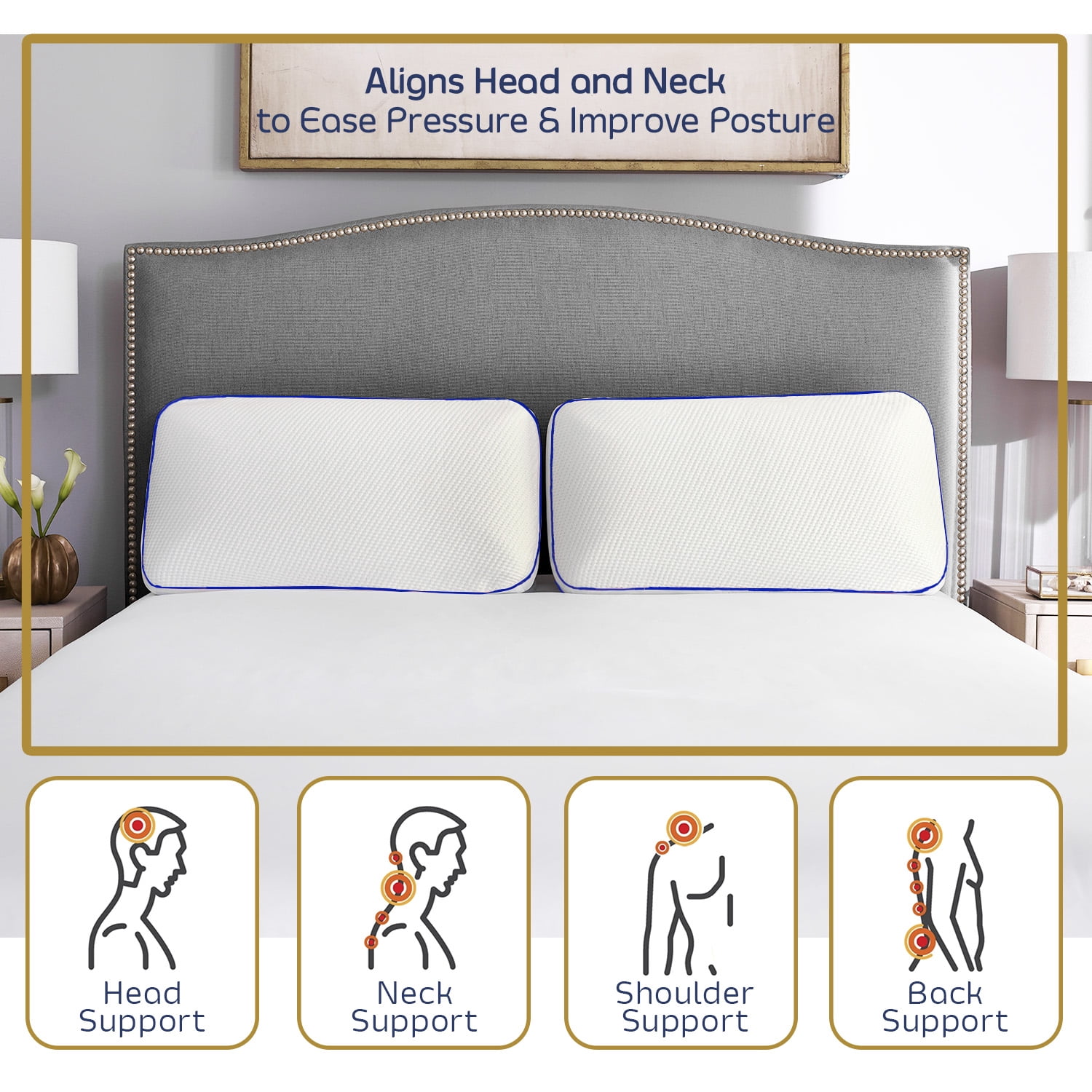 Nestl Molded Gel Memory Foam Pillow – 36 x 20 In. Reversible, Tencel-Covered, Firm Cooling on 1 Side, Softer on the Other -King