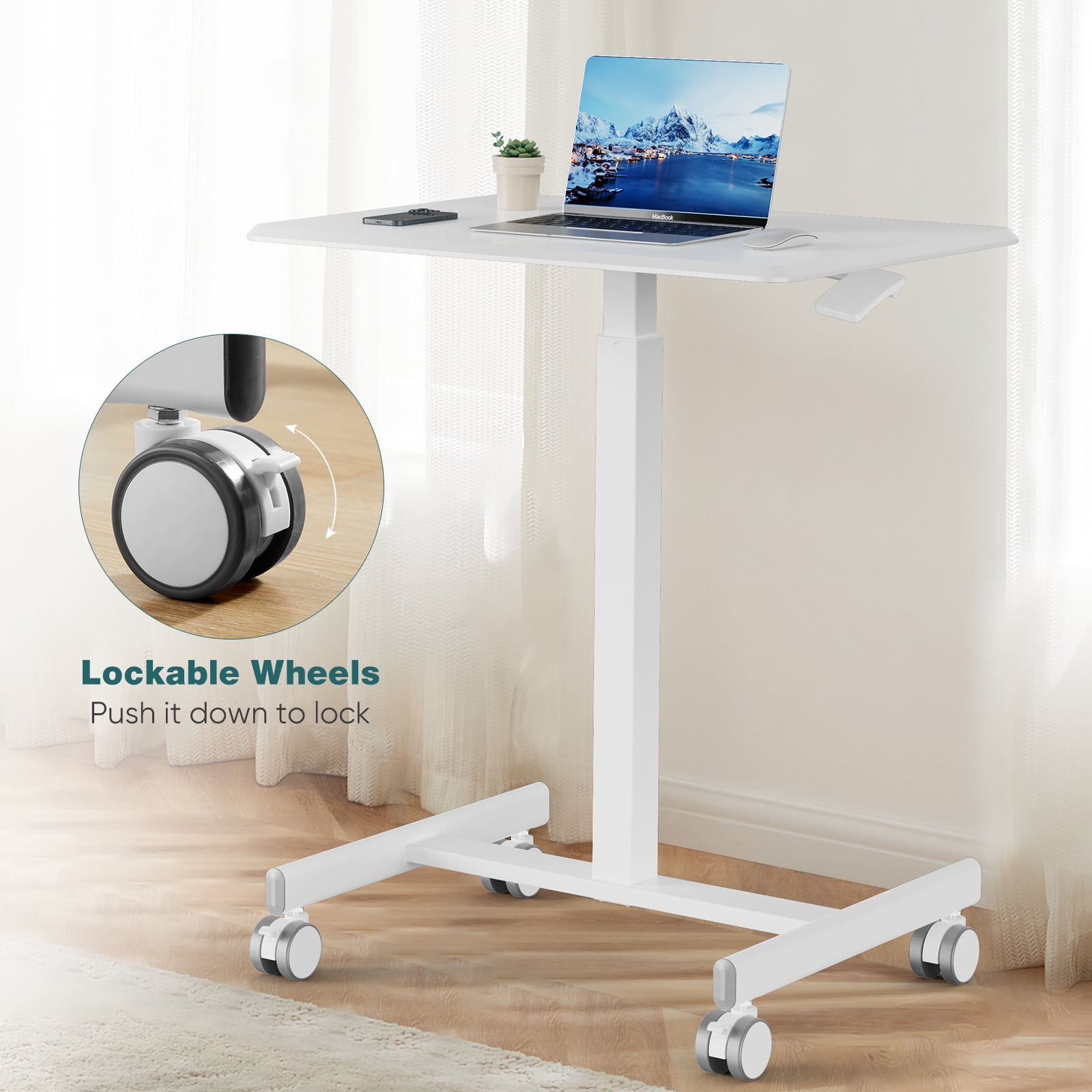 JOINSUN Laptop Stand with Rollable Wheels, Height Adjustable for Study, Office and Classroom, White
