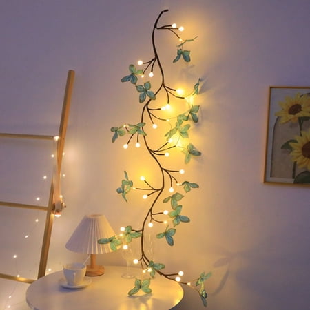 Willow Vine Butterfly Garland with LED Lights Remote Operated with 72 Fairy Lights, USB Lighted Flower Blossoms Branch Tree 5.2FT for Mantle Firepalce Wall Wedding Party Decoration