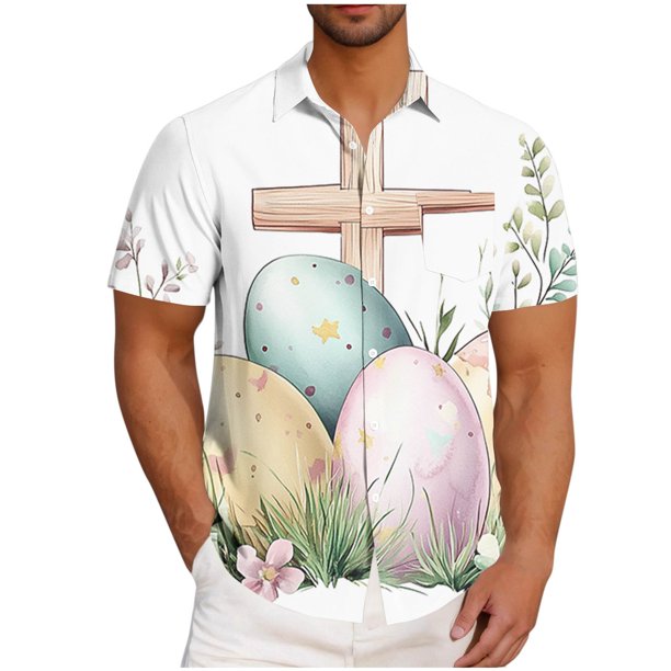 Blusa y camisa de manga corta con cuello vuelto para hombre, blusa informal de moda con cuello vuelto, blusa estampada de manga corta con botones, blusa de poliéster para hombre