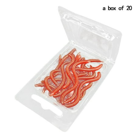 Worgeous 20pcs 8cm Lifelike Bionic Fishing Lures Fake Worm Baits Red