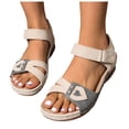thumbnail image 3 of Bmisegm Ladies Summer Retro Love Colour Blocking Thick Bottom Large Size Slope Heel Sandals Sandals Women Summer White 8, 3 of 9