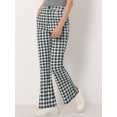 thumbnail image 2 of Pantalones anchos de pierna ancha elásticos de cintura alta a cuadros para mujer, pantalones acampanados largos y acampanados con bolsillos Negro S, 2 of 5